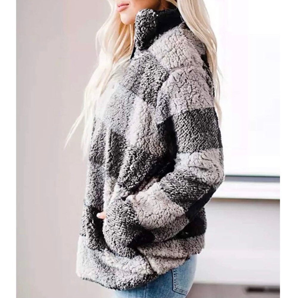 NWT Fleece Pullover Plaid Sweatshirt/Jacket - Picture 4 of 6